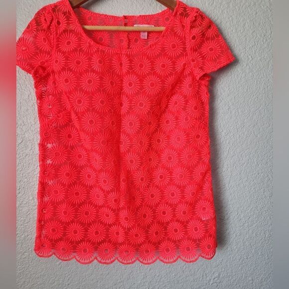 Lilly Pulitzer Red Short Sleeve Lace Blouse - Picture 1 of 8